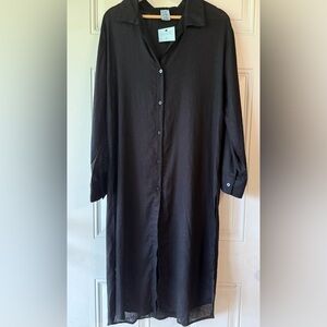🎯60% OFF! Shade & Shore Linen Blend Black Long Sleeve Midi Cover Up Dress